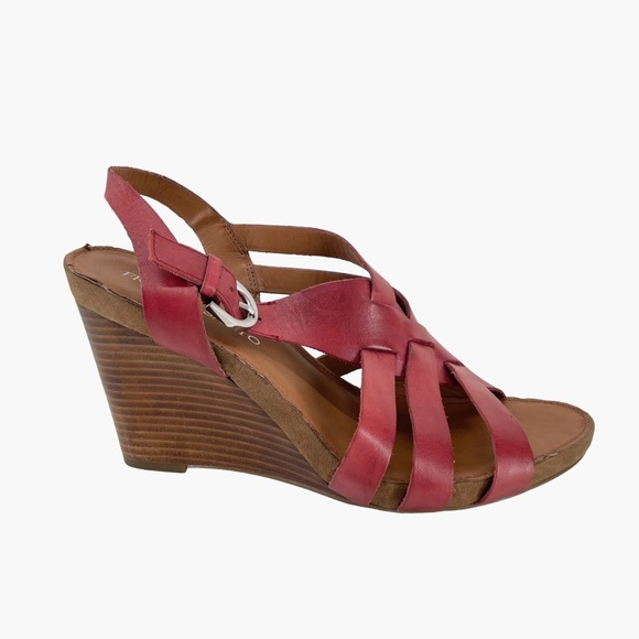 Franco Sarto Hanako Leather Red Maroon Wood Wedges‎ - Picture 1 of 11